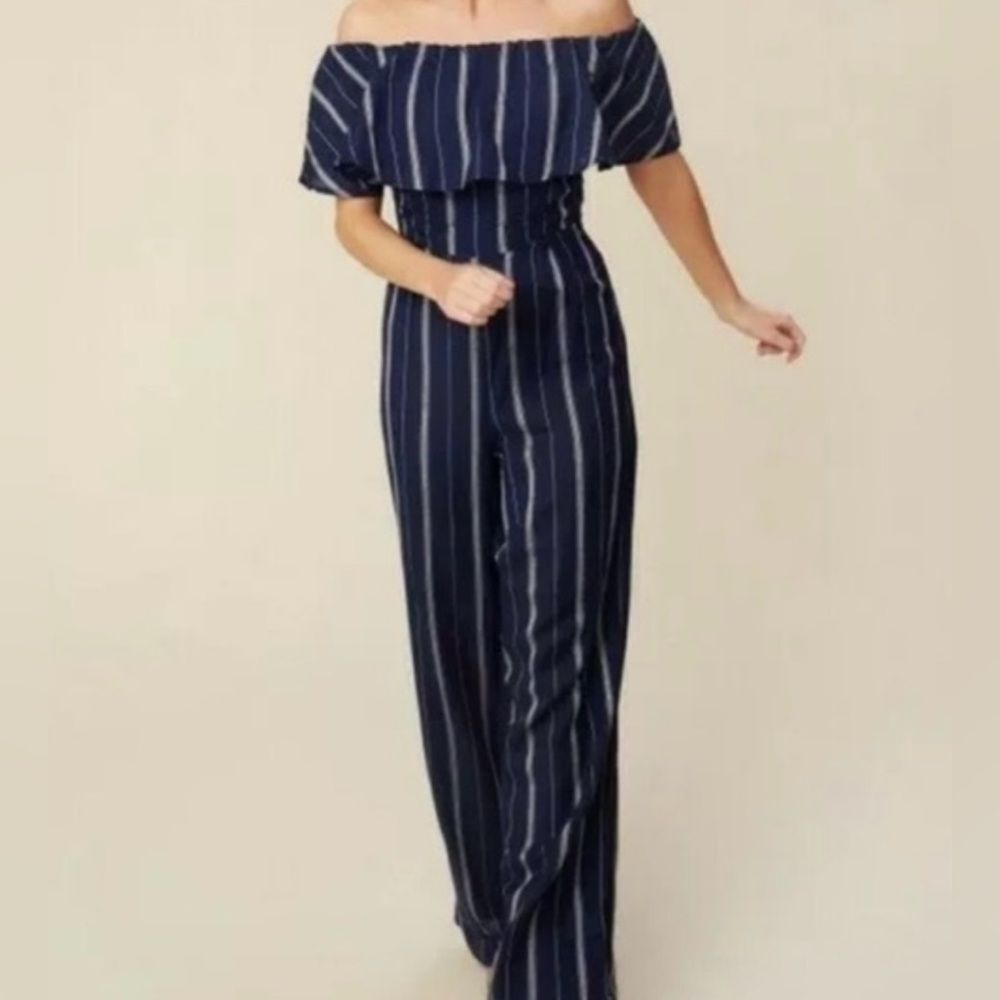 NWT Altar’d State Pants Romper Blue & White Striped Size S